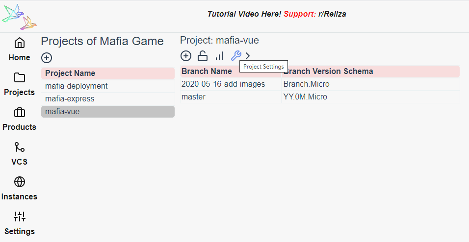 Mafia-vue Project - Project Settings via Tool icon