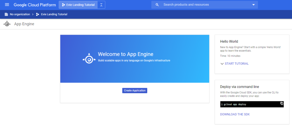 Created New Project on Google App Engine view