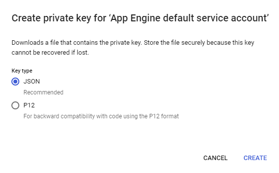 Create Private Key for Google App Engine Service Account Menu