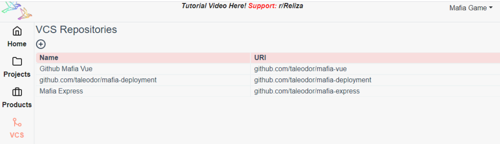 Mafia Game VCS Repositories in Reliza Hub