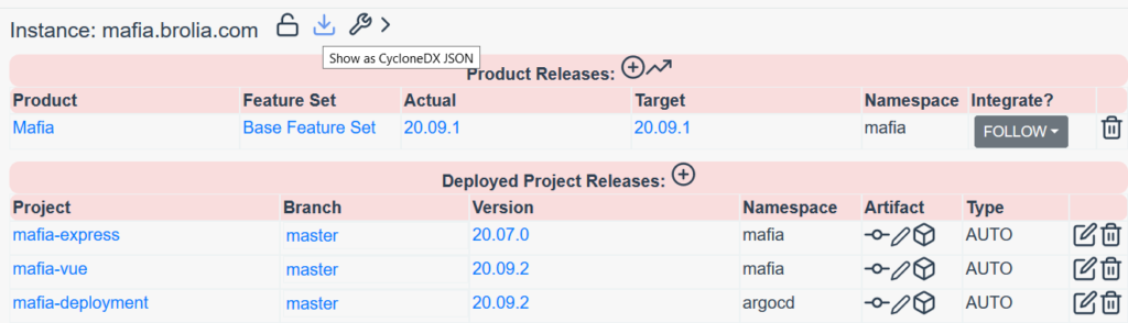 Export as CycloneDX BOM option on Reliza Hub