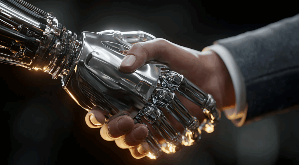 Shaking hands: AI robotic hand and human hand